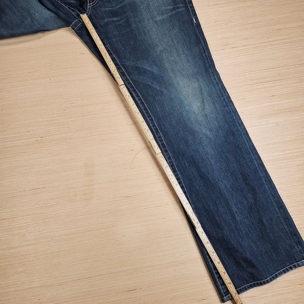True Religion Ricky Jeans Mens 36x32 Blue Straight Leg Big T Stitch Made In USA